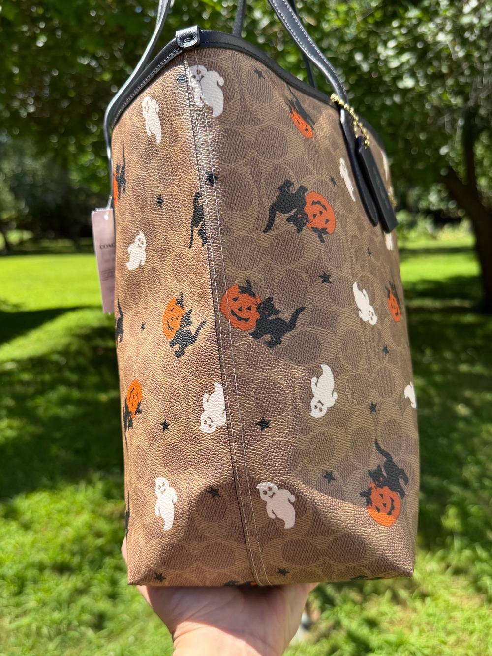 Coach Halloween City Tote Signature Canvas Ghost Pumpkin Cat CW450 NWT - Picture 10 of 12